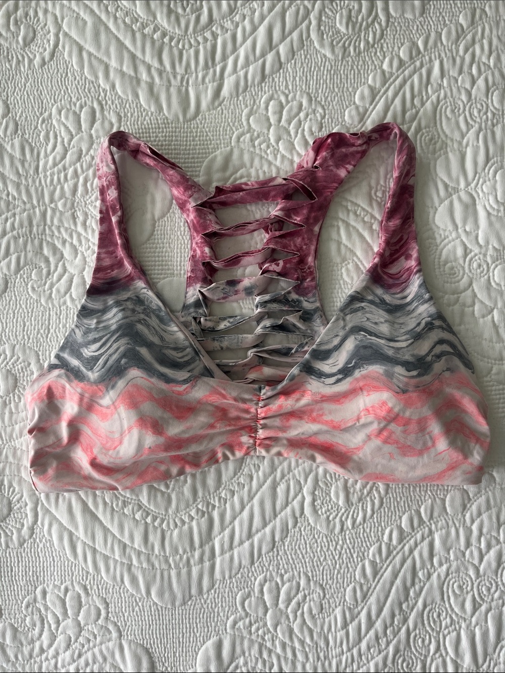 BECCA Women’s Pink Marble Strappy Back Bikini Top